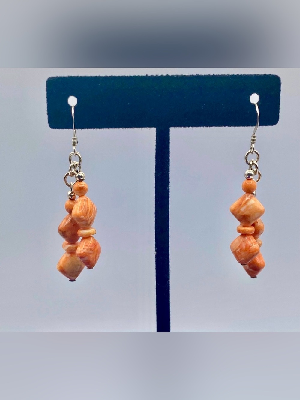 Sterling Silver Orange Spiny Oyster Beaded Earrings